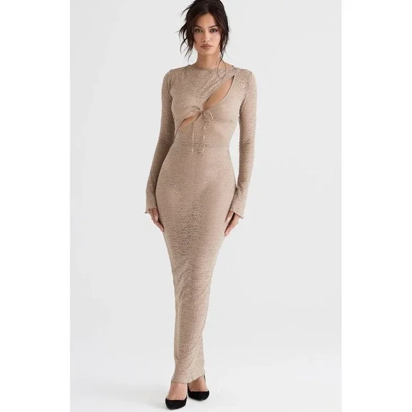 NWT House of CB Giovanna Musk Lace Long Sleeve Maxi Dress Cut Out Small Sexy - Picture 4 of 14